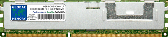 8GB DDR3 1066MHz PC3-8500 240-PIN ECC REGISTERED DIMM (RDIMM) MEMORY RAM FOR SERVERS/WORKSTATIONS/MOTHERBOARDS (2 RANK CHIPKILL)